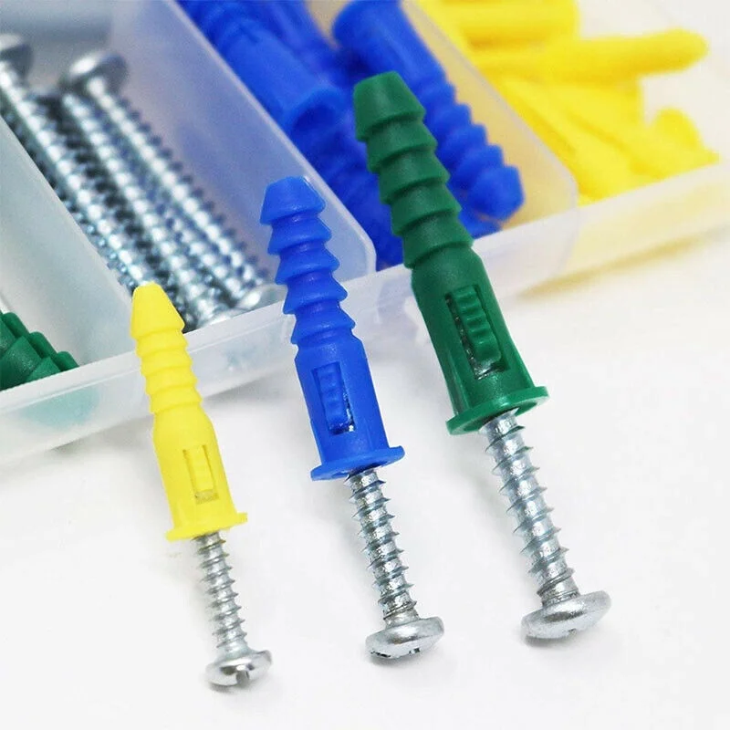 Plastikowe samowiercące żebrowane kotwy do płyt kartonowo-gipsowych i ścian z zestawem śrub, 66-częściowa kotwa do kołków rozporowych, kolumna rurowa