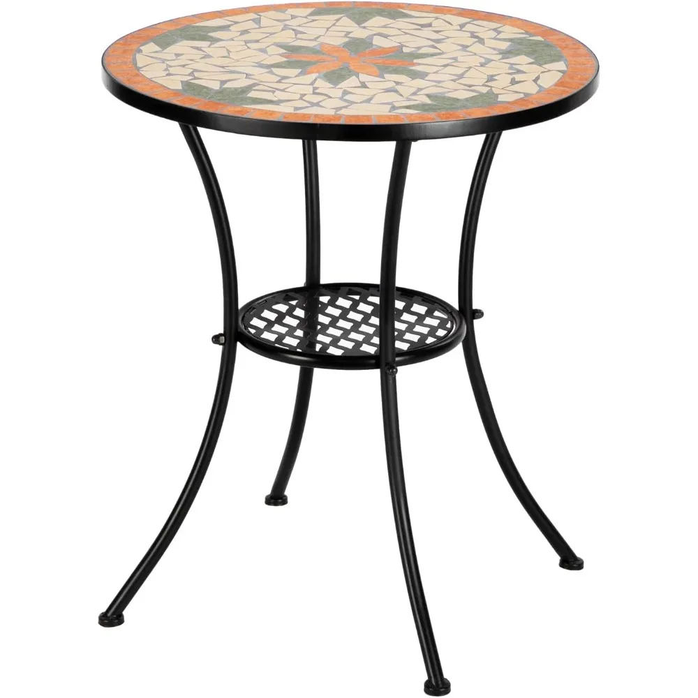 

Garden Patio Mosaic Table, Outdoor Bistro, Iron Frame, Round End Table, Accent Table