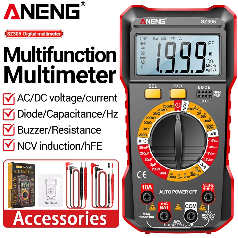 Digital Multimeter Smart Tester Voltmeter Ammeter NCV Voltage Induction + Universal 1000V Probe Pen Line Wire Tools