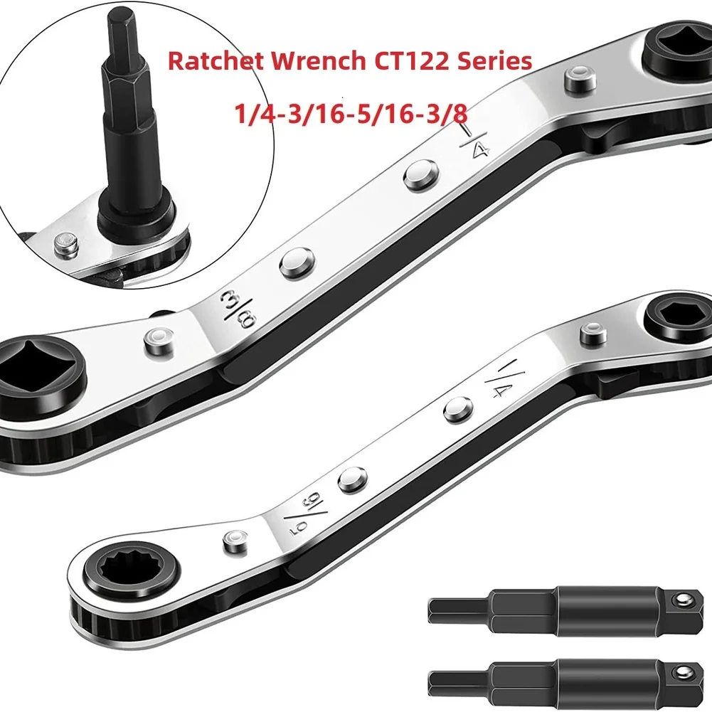 

Ratcheting Service Wrench Kit for HVAC Professionals With Four Precision Machined Sizes 1/4 3/16 5/16 3/8 Inch Steel Body