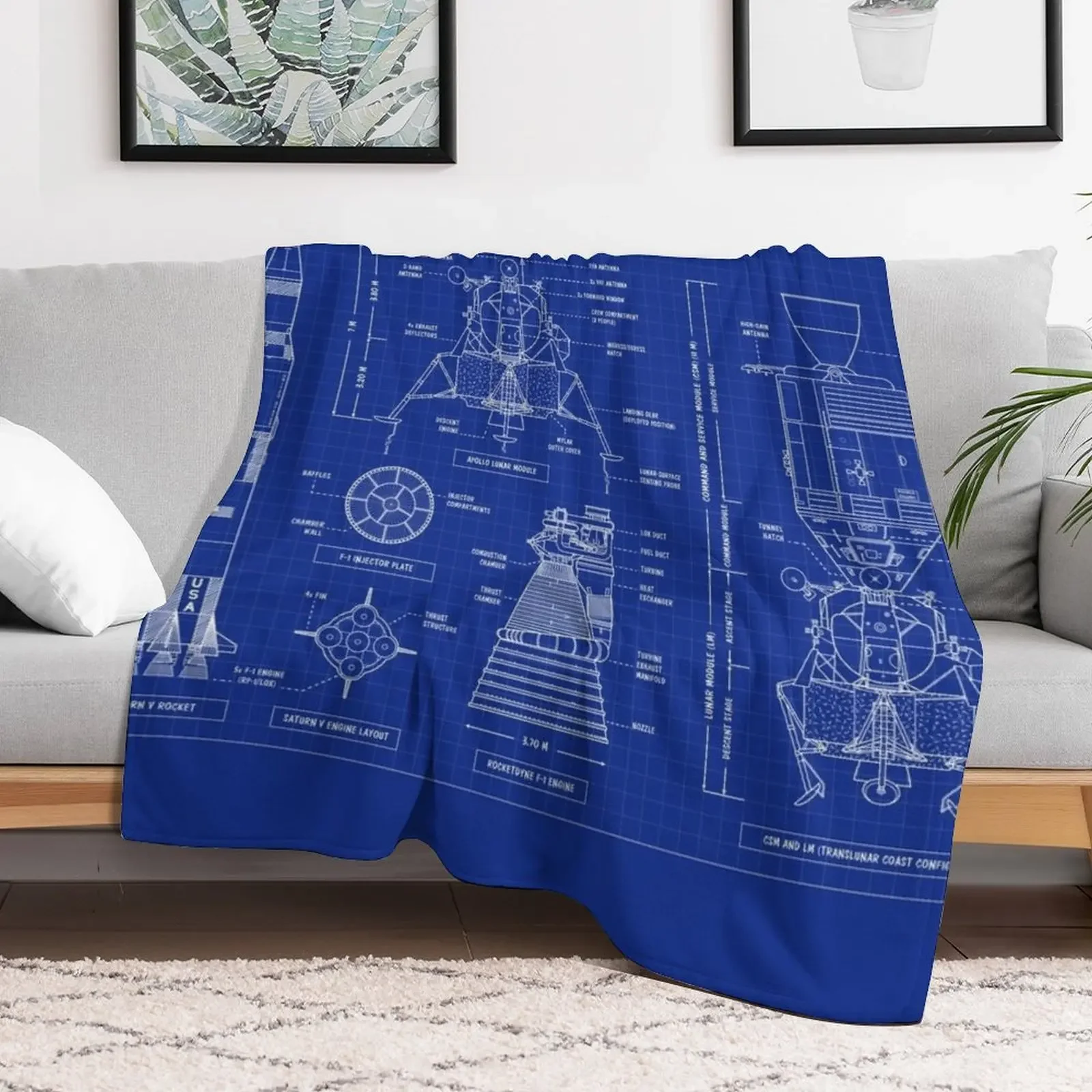 Apollo Program (Blueprint) Throw Blanket Cozy Warm Blanket for Bed Room Decor