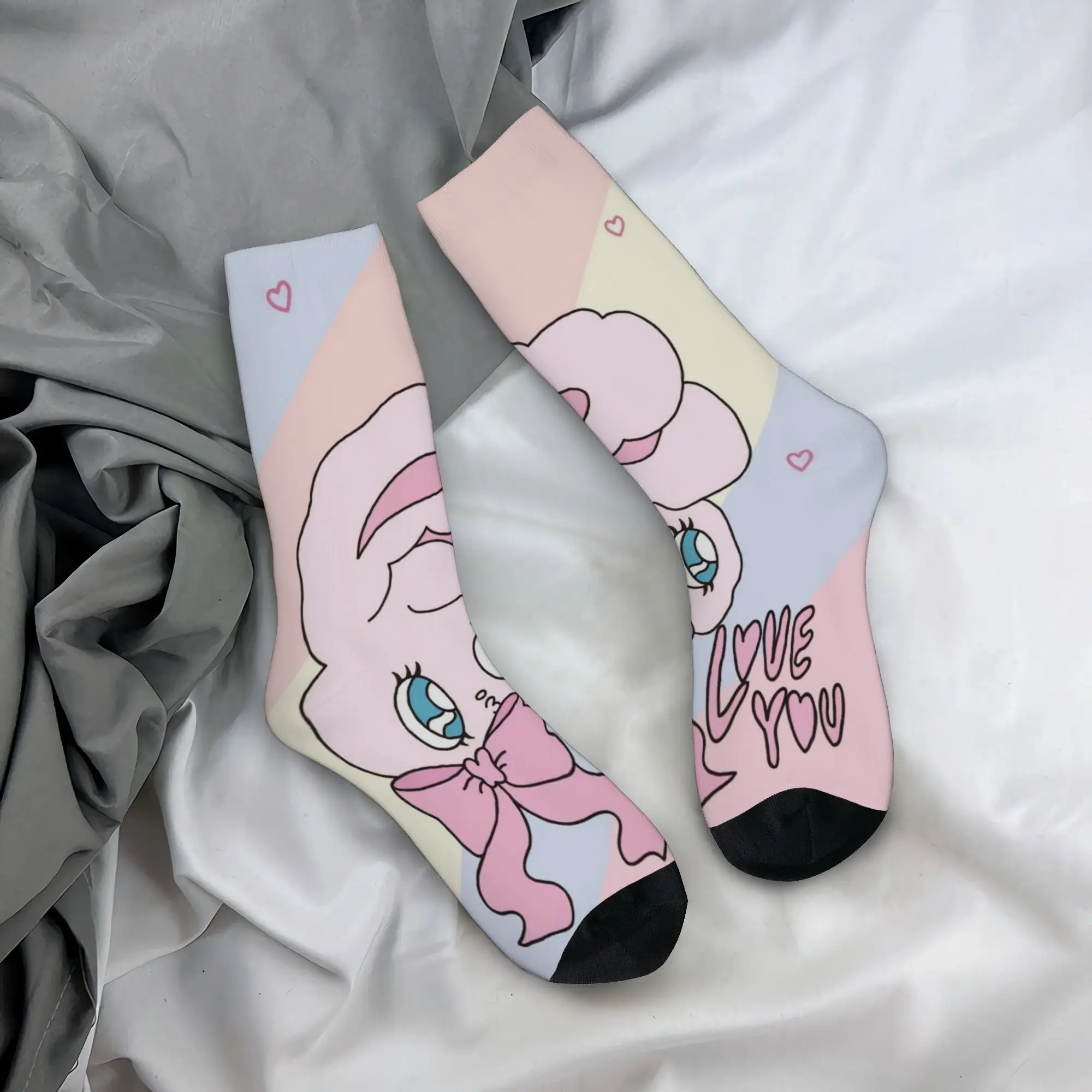 Calcetines con diseño de conejito de la serie de dibujos animados de Esther Bunny, para hombres y mujeres, antideslizantes, ideales para patinar, de caña media, cómodos, una buena idea para un regalo.