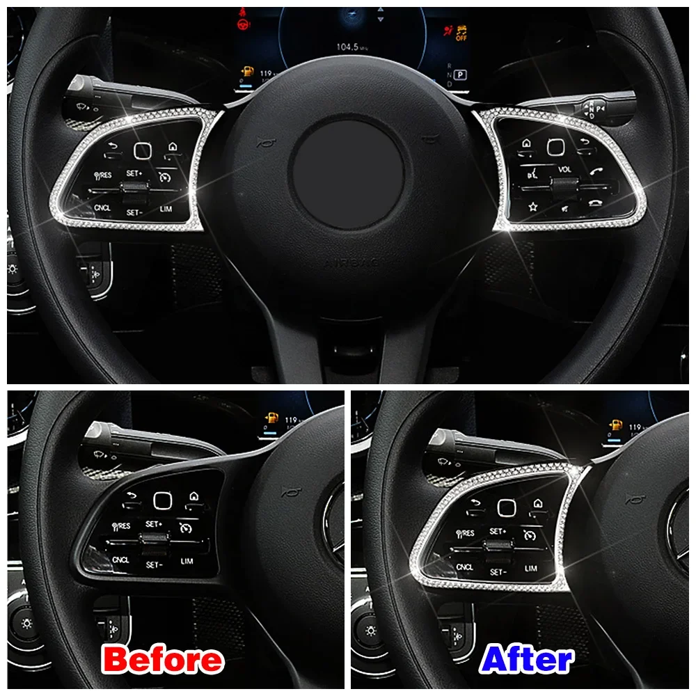 For Mercedes Benz A B C E CLA CLS GLA GLB GLC GLE Class Car Part Refit Steering Wheel Button Frame Trim Crystal Diamond Sticker