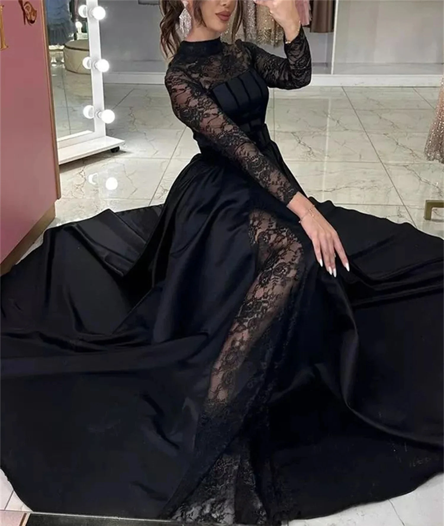 

Черное платье с длинными рукавами на заказ Вечерние платья Pastrol Унисекс Джерси Ретро Дубай Саудовская Аравия Израиль Пром по индивидуальному заказу