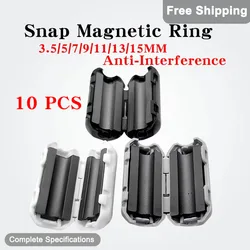10Pcs Snap Magnetic Ring Ferrite Filter For Cable Shield Removable Inner Diameter 3.5/5/7/9/11/13/15MM Degaussing Filter