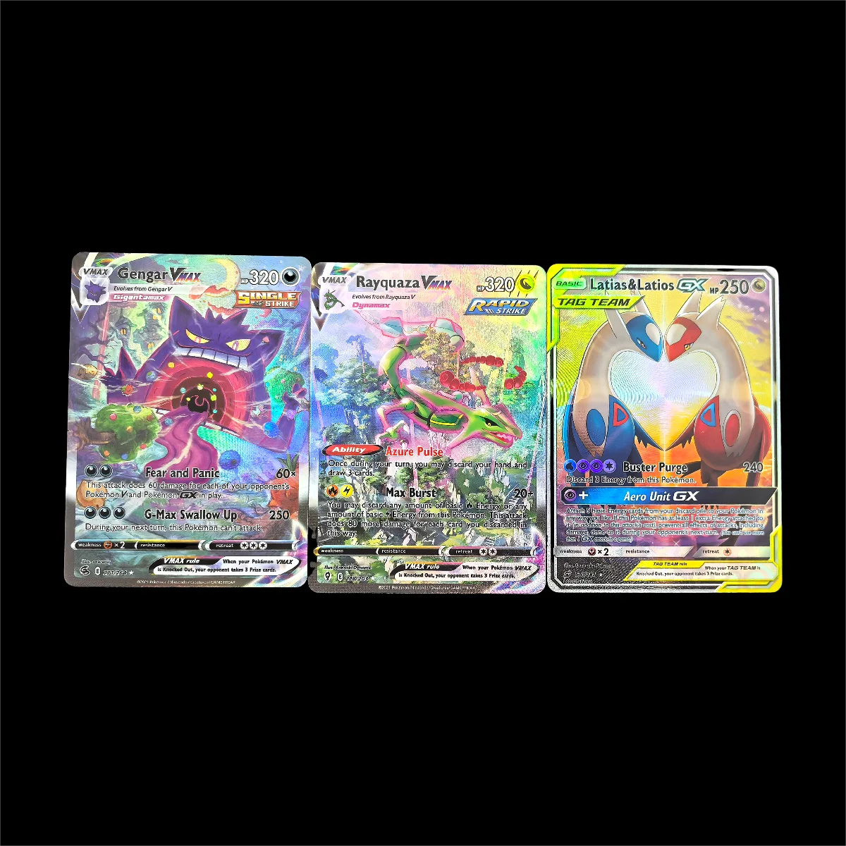 3 шт./компл. Diy PTCG английский Pokemon Latias Latios GX Rayquaza Gengar Vmax цвет карты флэш-игры хобби коллекция карточные игрушки