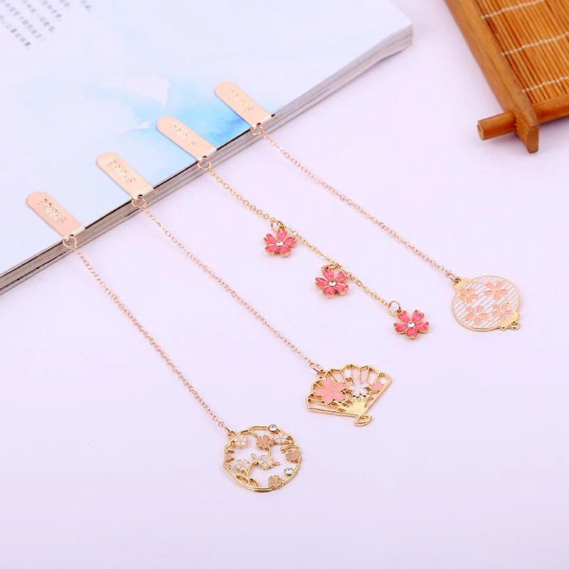 24pcs/lot Creative Sakura Pendant Bookmark Cute Book Mark For Books School Office Supplies Stationery Gift