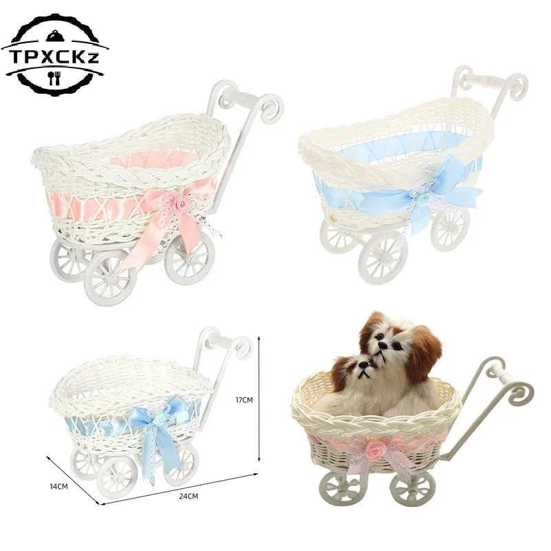 Basket Rattan Basket Baby Cart Shopping Shower Stroller Woven Decorations Mini Cutie Candy Wicker Storage Serving Toy Fruit