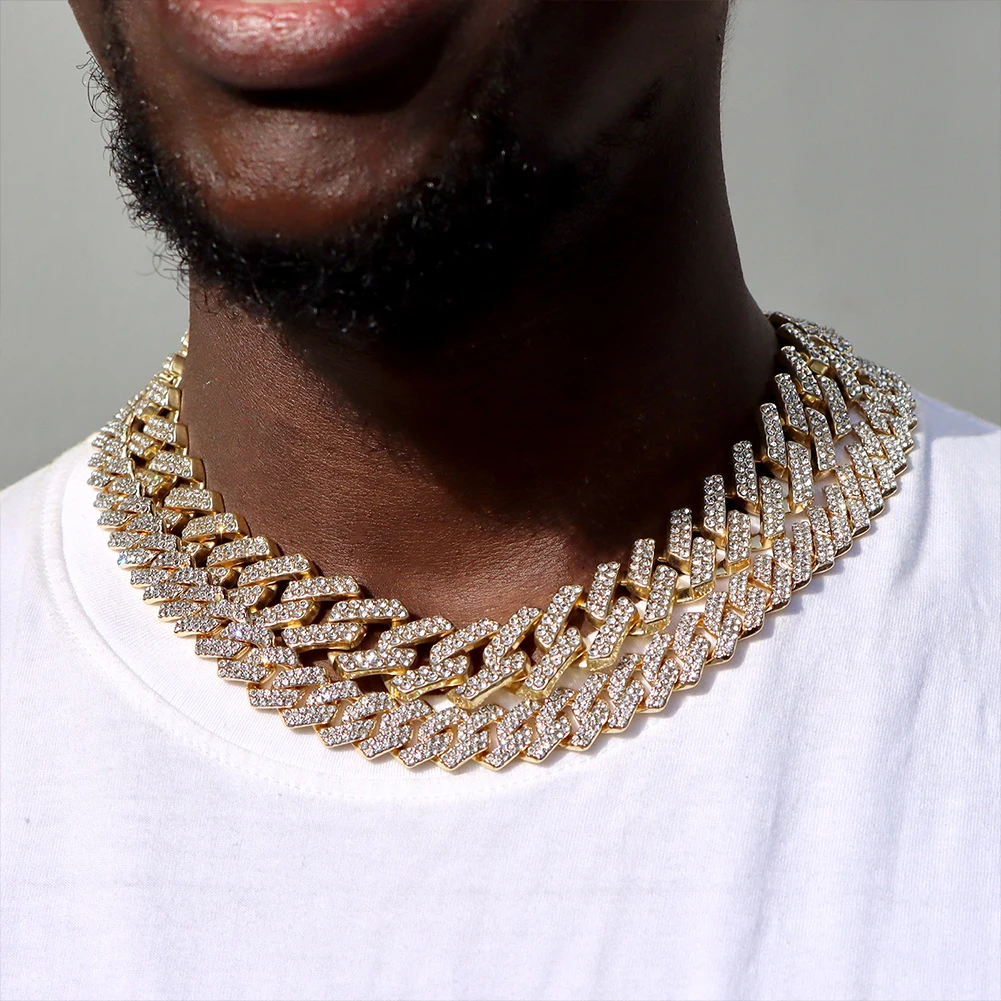 Luxuriöse Cuban-Link-Halskette für Männer und Frauen, Gold- und Silberfarben, mit Strass besetzt, Hip-Hop-Bling-Straßenschmuck, Geschenk – Detail 2