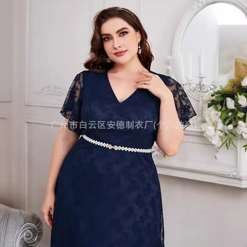 Plus Size Dresses Large Place Dress In A Fashion And Elephant V-neck Even Dress With A Large Waitband And Summer Long Skirt