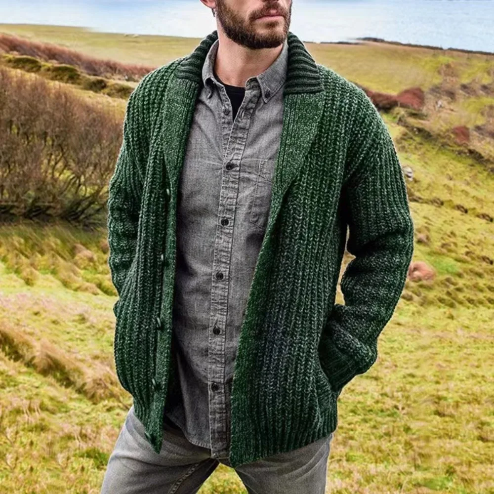 

Autumn and Winter Men's Cardigan European and American Solid Color Long-sleeved Slim Knitted Sweater Jacket Men's