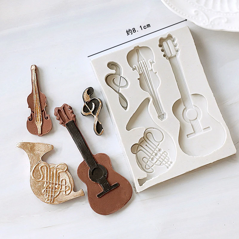 Musical Instrument Notes Baking Silicone Mold Headphone Radio Guitar Violin Fondant Chocolate Mould DIY Decor Baking Tools