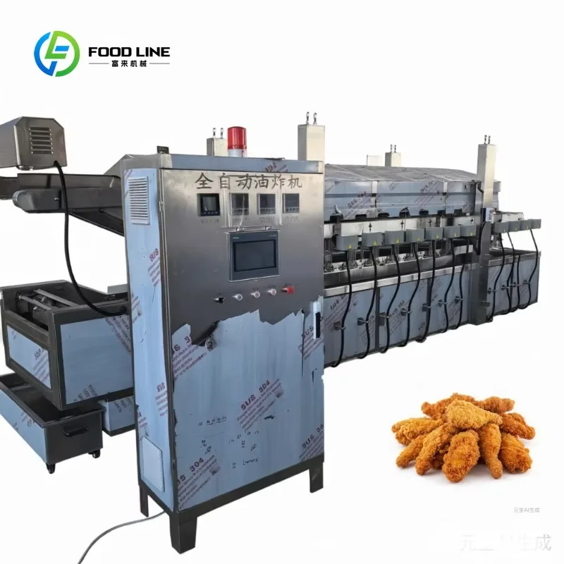 Customized Commercial Chicken Thigh Starch Coating Frying  Machine  Continuous  Shrimp  Fish Prawn Fryer for Food Restaurant