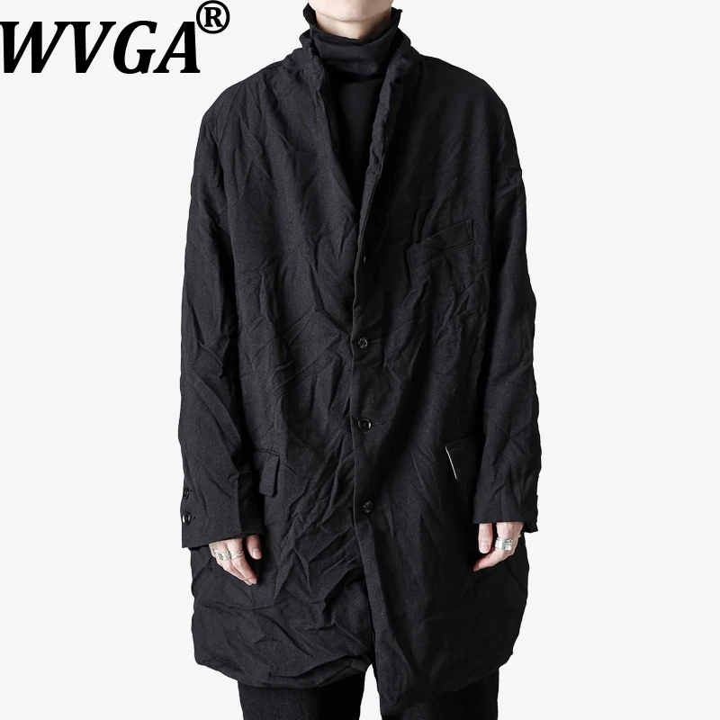 

WVGA осень-зима новые мужские приливы средней длины морщинистые куртки с длинными рукавами и карманами нишевые шикарные повседневные пальто с воротником Ins W12979