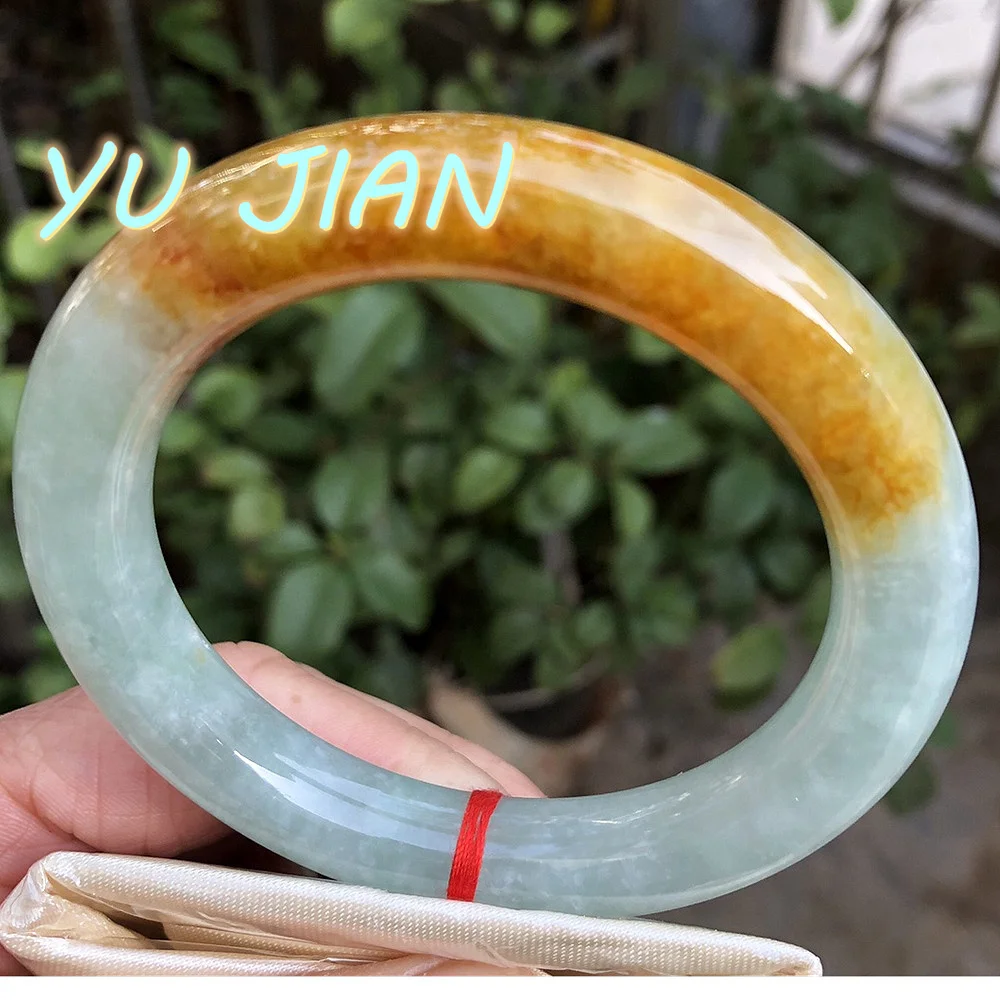 Exquisite Natural Jadeite Bracelet Ice Kind Round Rod Yellow Color Size 11mm Jade Bangles High Quality Handring Perfect Jewelry