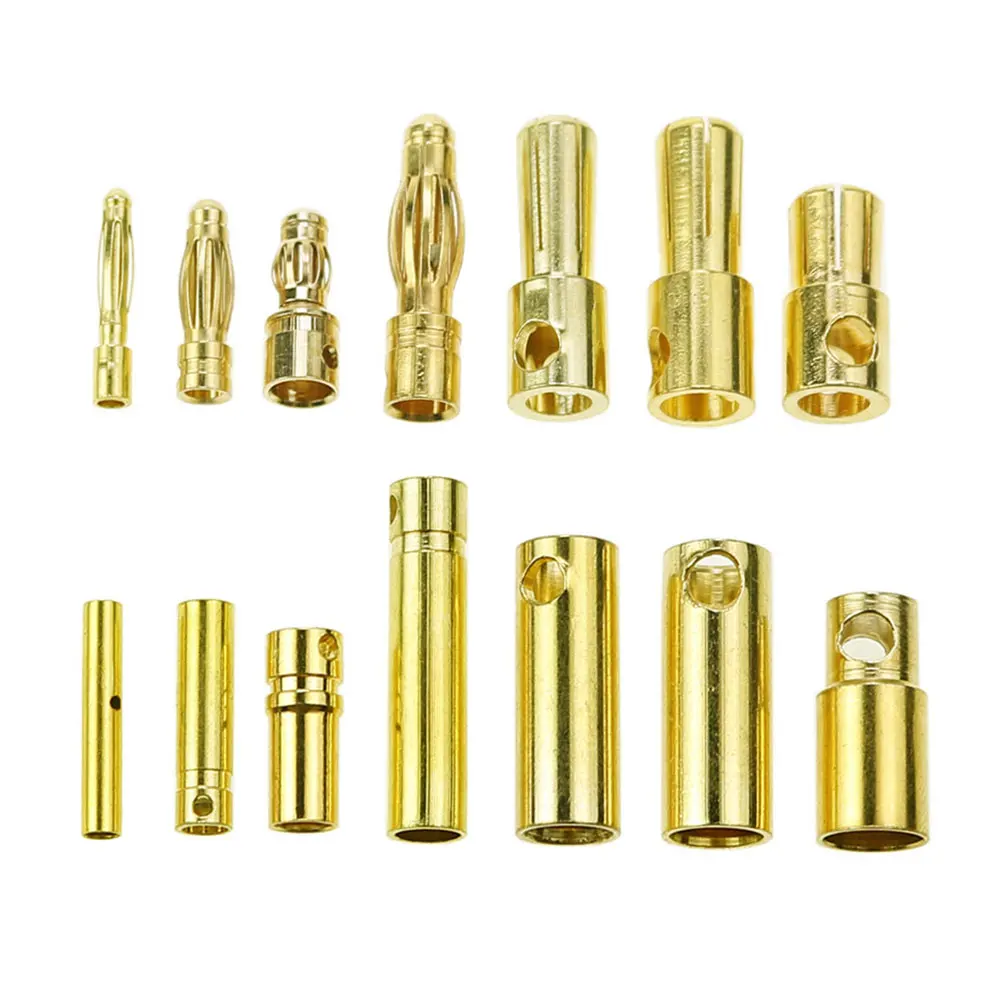 JCD 1PCS Gold Plated Brass 2mm 3mm 3.5mm 4mm 5mm 5.5mm 6mm Banana Connector Plug Bullet Male Female ESC Lipo RC Battery Plug