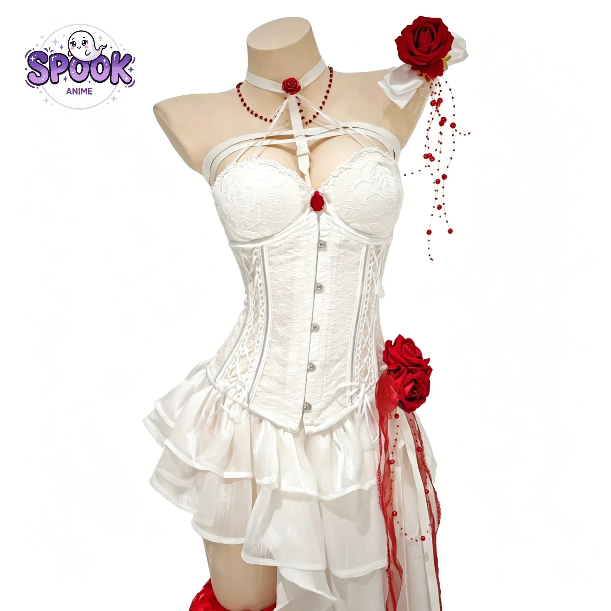 Mihara White Wedding Corset Dress Bond Chain Nikke Cosplay Costume Full Set for Women Halloween Role Play Anime Outfit