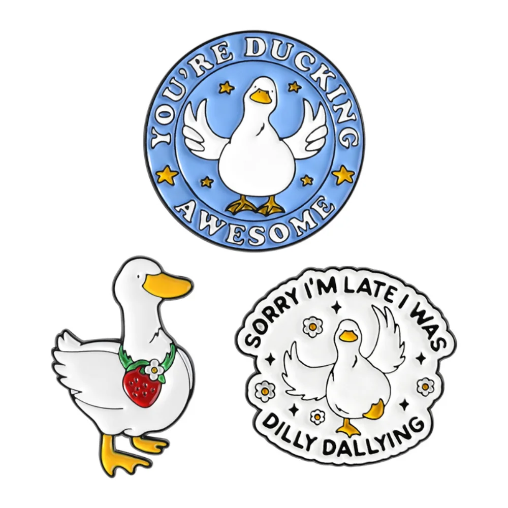 Cute Procrastination Duck Badge Healing Series White Goose Enamel Brooch Cowboy Coat Decorative Buckle Pin Accessory