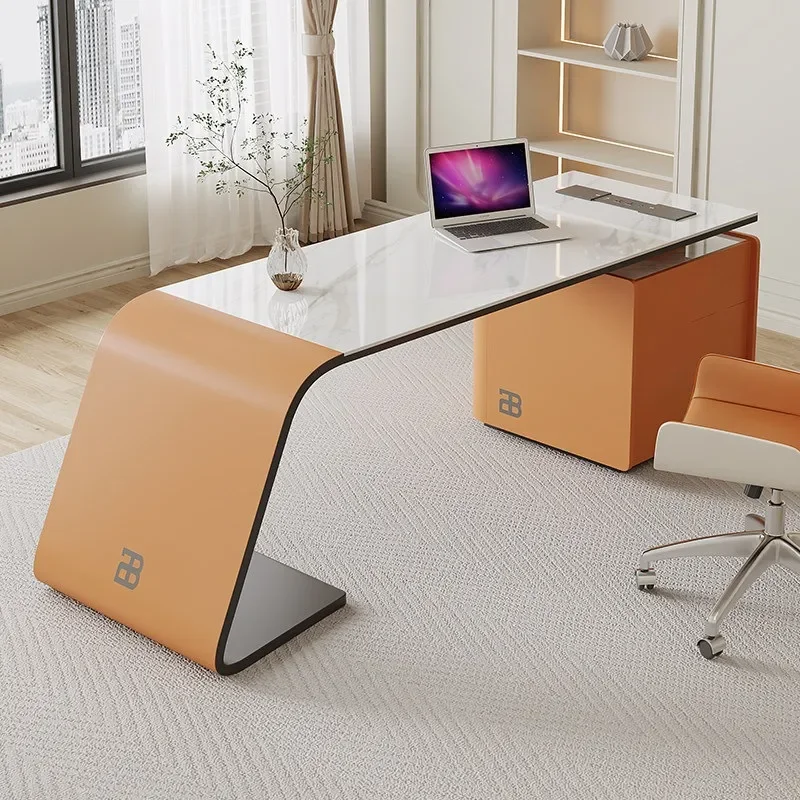 Modern L Shaped Corner Desk with Sintered Stone Top Large Office Workstation Minimalist Design for Home Study