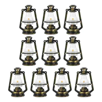 Mini lampe à kérosène vintage, décoration d'intérieur, modèles d'éclairage, lanterne l'inventaire de Noël en plastique, décorations de fête, 10 pièces
