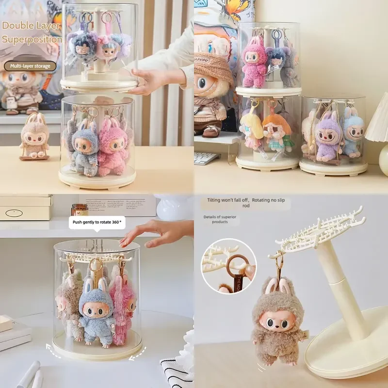 Labubu Pendant Display Box Transparent Rotating Dustproof Labubu Plush Doll Figure Blind Box Storage Display Stand Storage