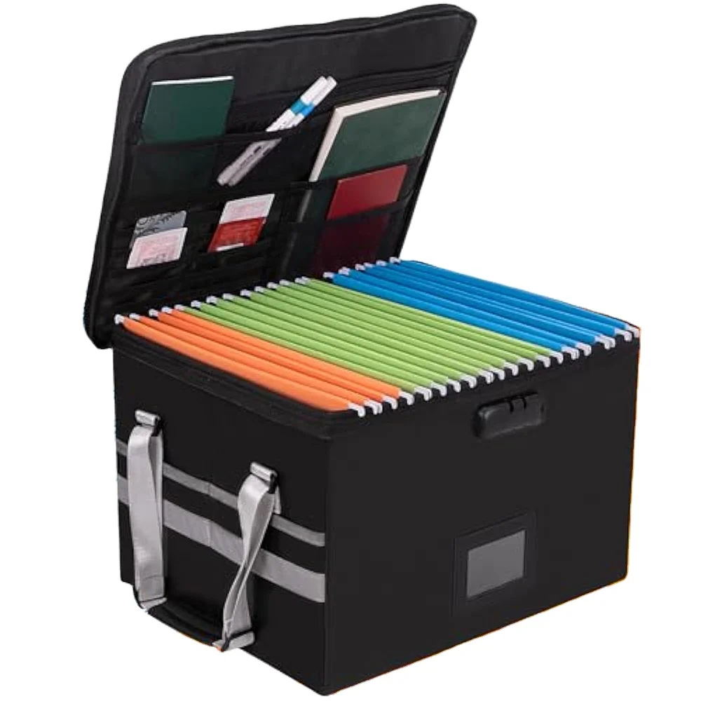 Fireproof Foldable Fiberglass Document Storage Organizer Lock Handle for Home Office Hanging Letter Legal Folders File Box for