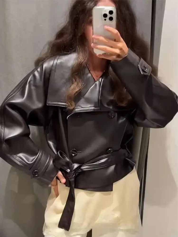 

HH женские однотонные куртки с длинными рукавами и бантом на шнуровке, двубортные женские модные осенние уличные пальто с отложным воротником