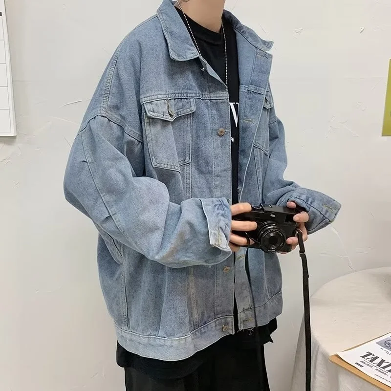 

Retro Korean Sle Men's Denim Jaet Spring Autumn Casual Loose Hong Kong Sle Jeans Outerwear Versatile Trendy Brand