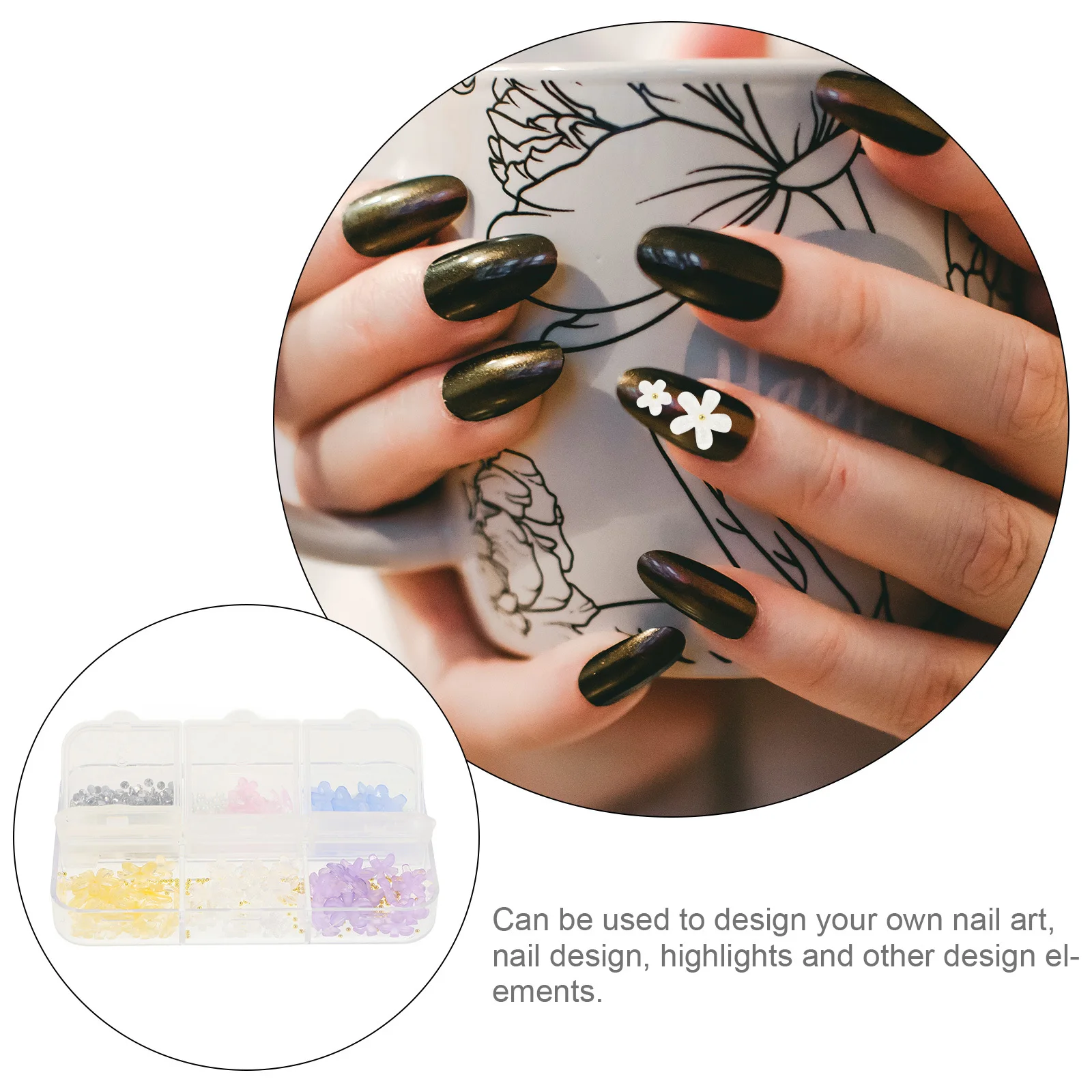 صندوق واحد من زخارف الأظافر على شكل زهور، حجارة الراين المائية ثلاثية الأبعاد لتزيين الأظافر، مستلزمات المانيكير، إكسسوارات أزياء نسائية