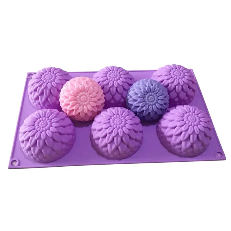 Nuovi crisantemi 3D stampo per sapone fiori stampi in Silicone stampi per candele strumenti per la decorazione di torte di girasole 6 griglie stampo