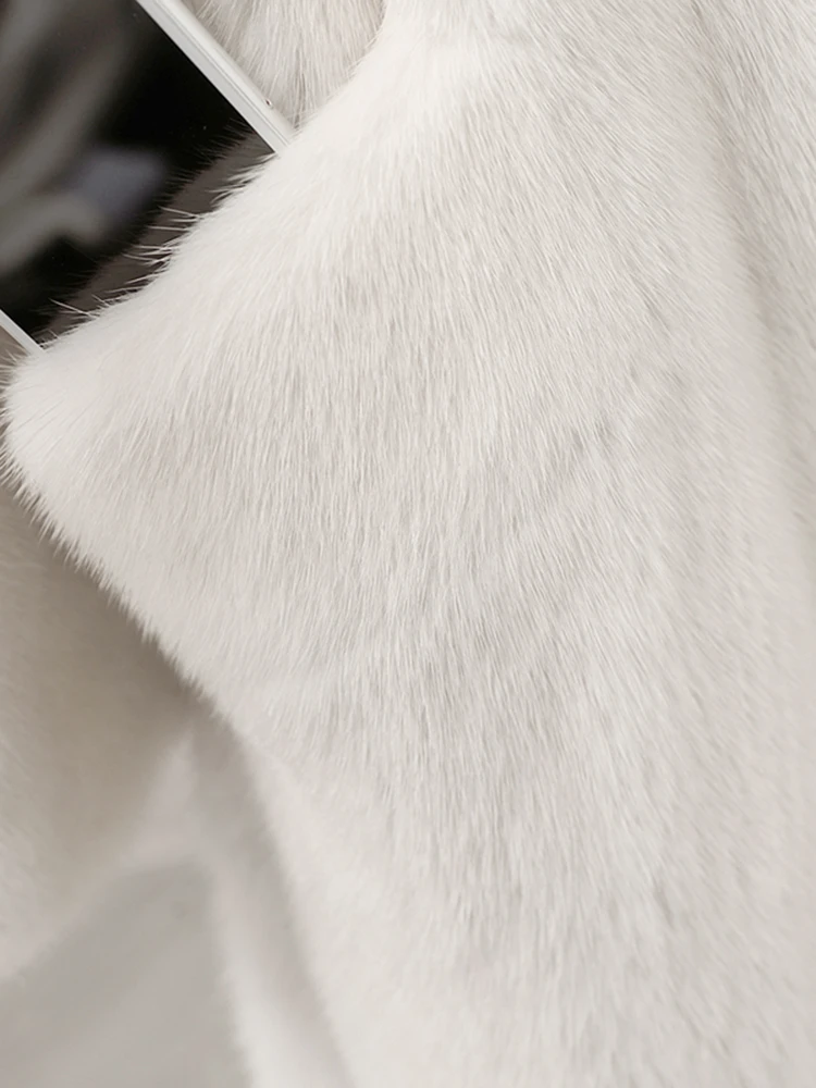 Lautaro Autumn Winter Luxury Elegant White Thick Warm Soft Faux Mink Fur Coat Women Long Sleeve High Quality Fluffy Jacket 2024