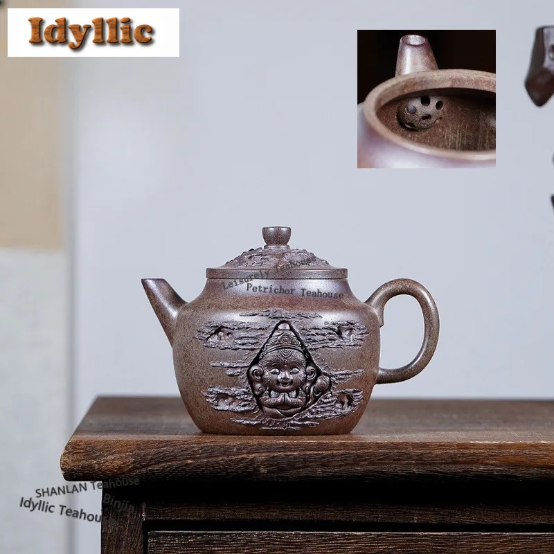 

210ml Antique Yixing Purple Clay Teapots Artists Handmade Zen Heart Pot Raw Ore Mud Tea Infuser Kettle Chinese Zisha Tea Set Cha