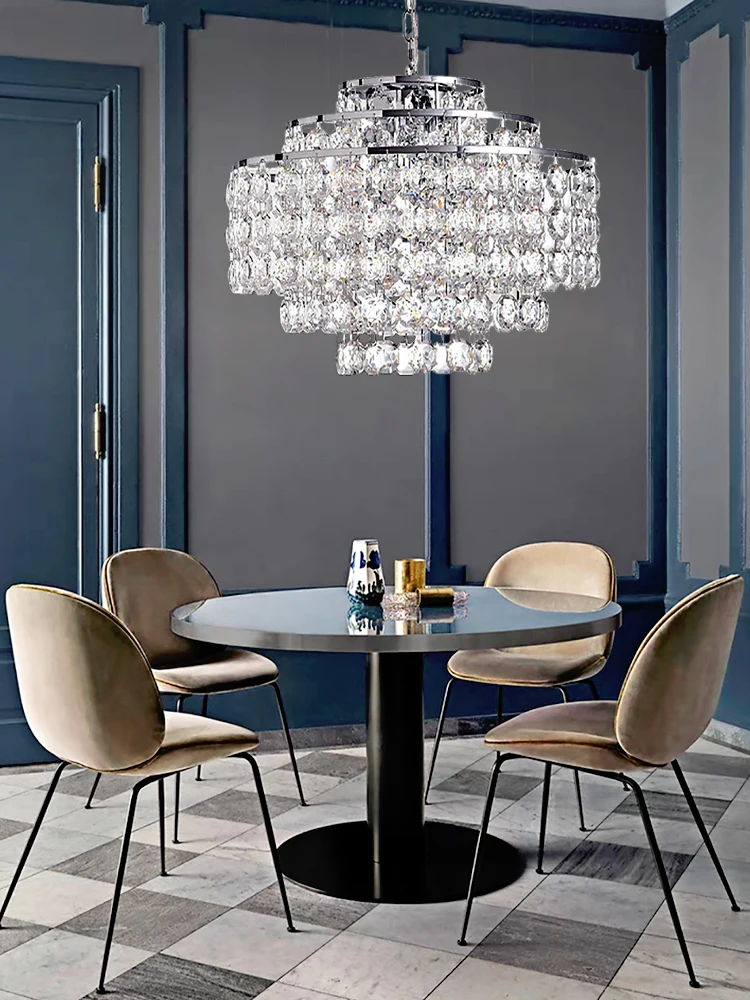 Sparkling Hexagonal Crystal Oval Chandeliers For Dining Room Decor Art Led Lustre Pendant Lights Indoor Home Lamps Cottage