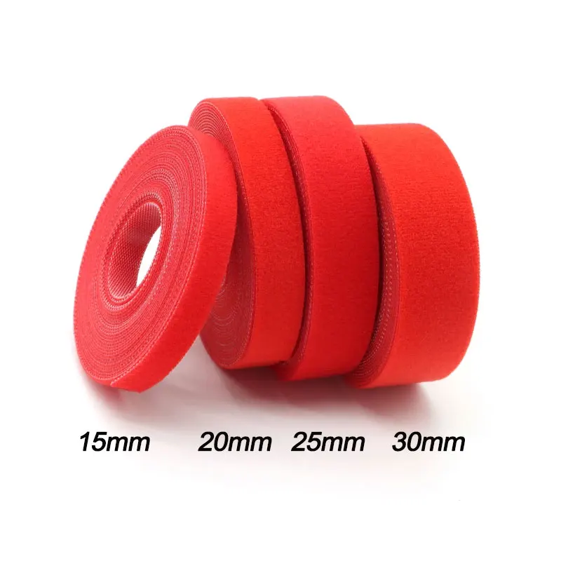 1/5Rolls 5M Red Reusable Cable Ties Width10/15/20/25mm Double Side Hook and Loop Fastening Straps Cable Wire Management Tape