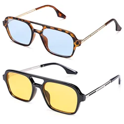 Gafas de sol Retro de doble puente para mujer, gafas de sol de piloto a la moda con gradiente rosa, gafas de sol azules de leopardo huecas a la moda, gafas de sol para hombre