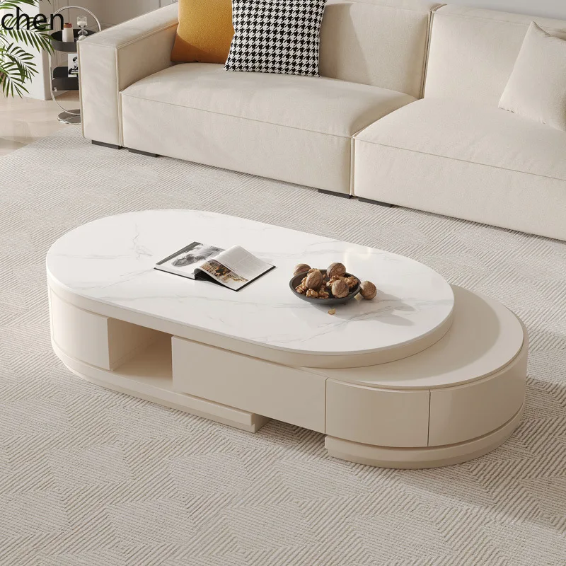 YFY Extendable Coffee Table and TV Cabinet Set for Living Room, Small Apartment, Modern Minimalist Floor-standing