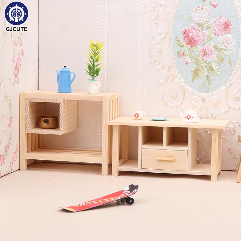 1:12 Dollhouse Miniature Furniture Storage Rack Sundries Rack Coffee Table TV Cabinet Kitchen Shelf Model Living Room Decor Toy