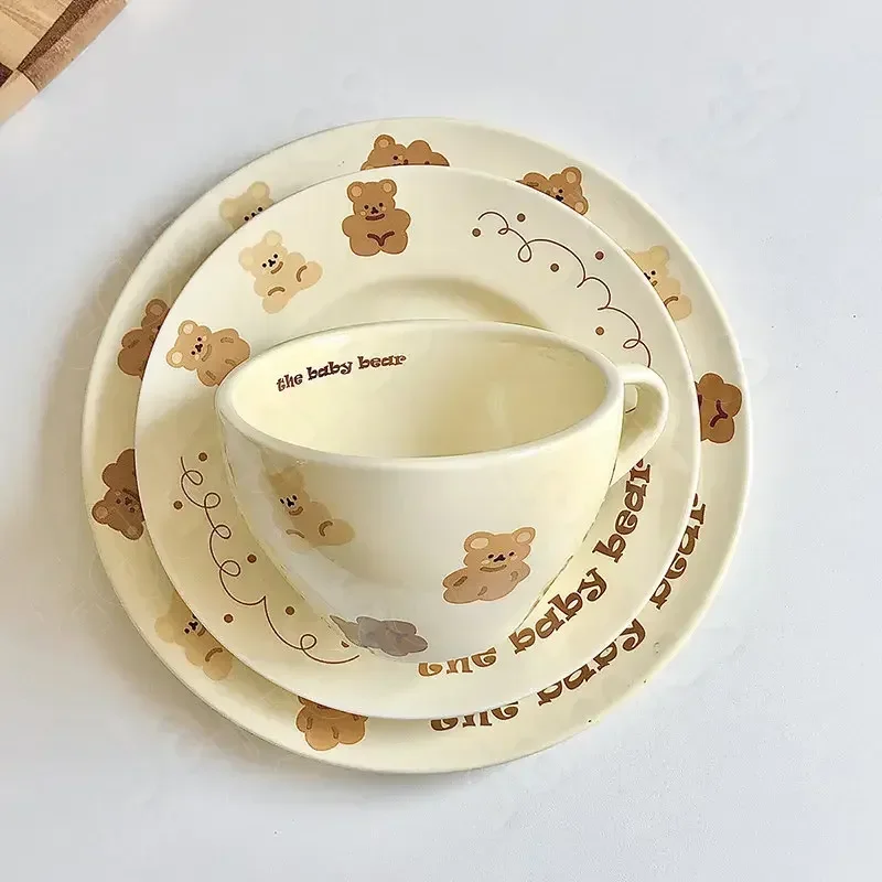 Dinner Plate Bear Pattern Cream Mug Coffee Cup Dinner Plates Nordic Style Tea Cup and Tea Tray Ceramic Cup Creativity Style Mug image 5