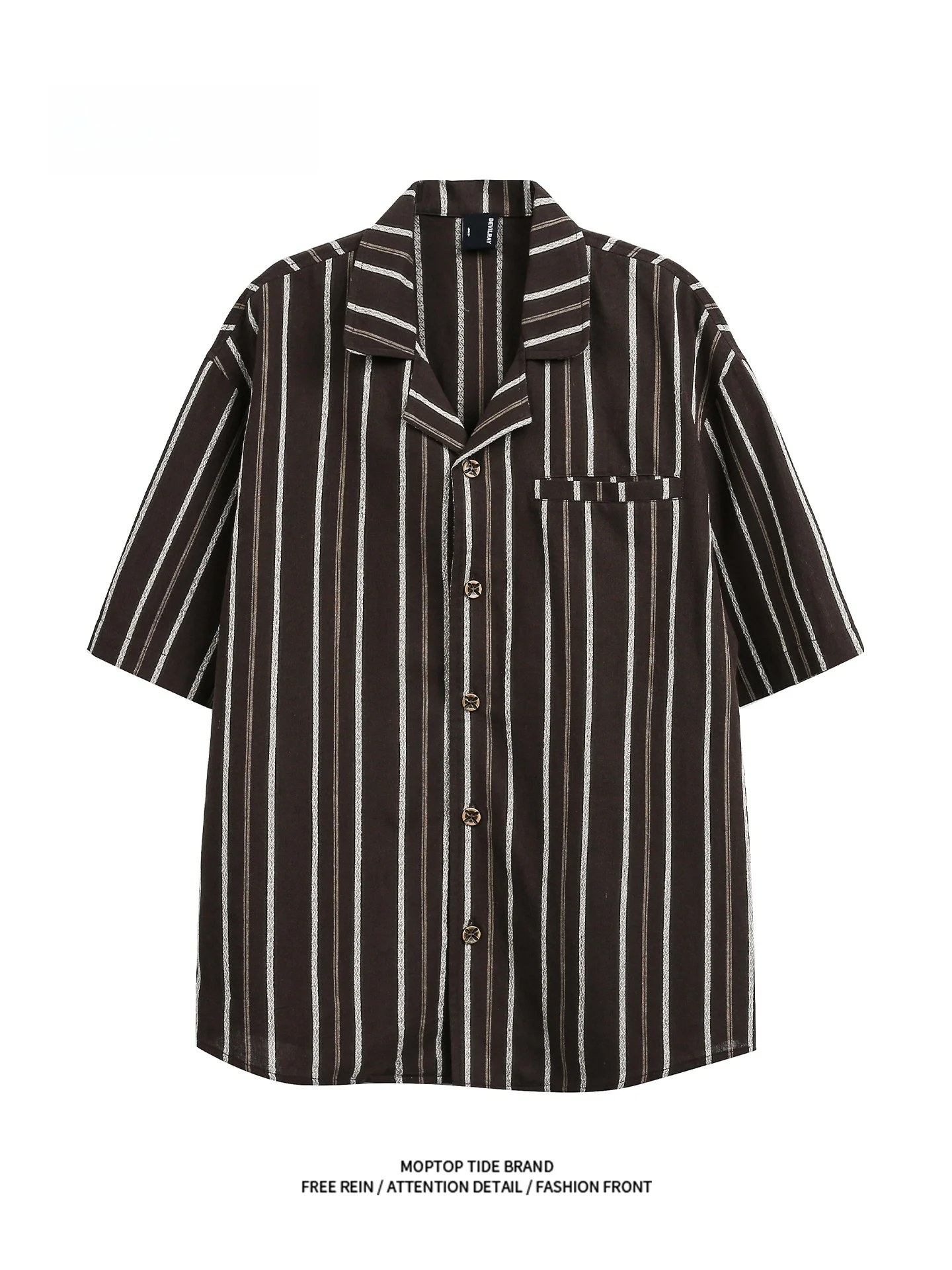 

MMOPTOP Summer Casual Loose Cuban Collar Short Sleeve Shirt Stripe Pattern Men's Fashion Brand Couple's Breathable Cotton Shirt