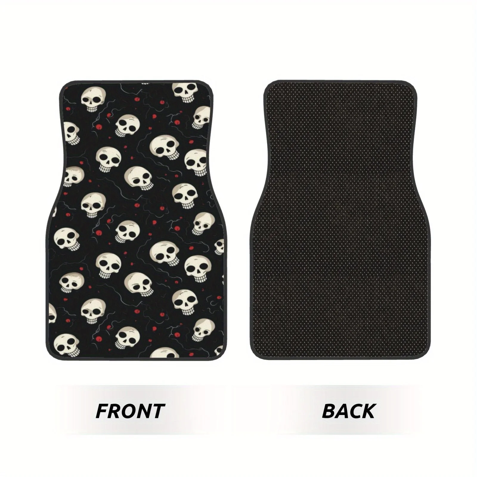 Universal 2D Skull-Themed Car Floor Mats, Designed For Both Front And Rear Seats Of Any Vehicle, Stylish And Long-Lasting Car Ac