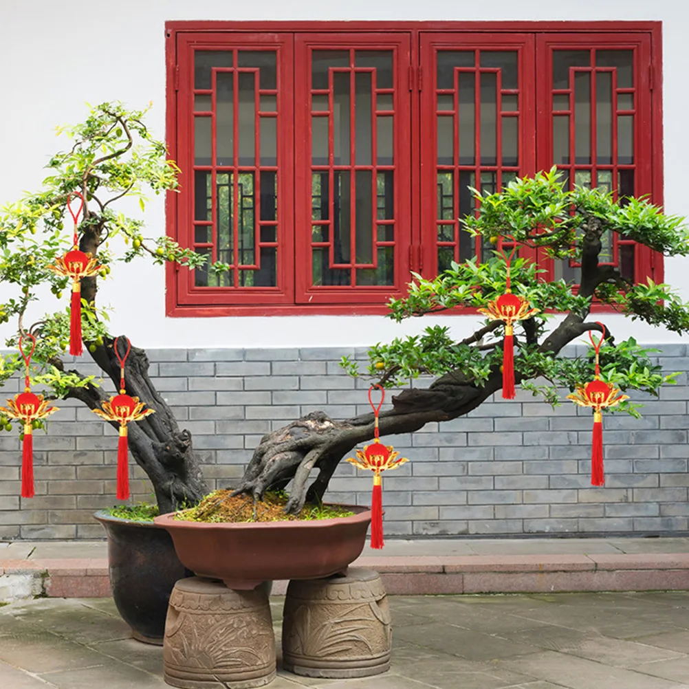 

10pcs Lotus Lantern Hanging Ornament Chinese New Year Tassel Decor Festival Supplies Wall Hanging Decor Indoor Outdoor Home