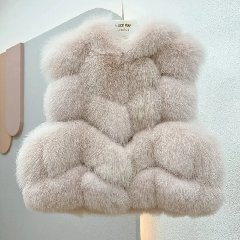Fox Fur Sleeveless Vest Women Warm Winter Coat Plush Jackets For Women Neck Hat Coats Waistcoat Women's Vest Teddy Coat view 4