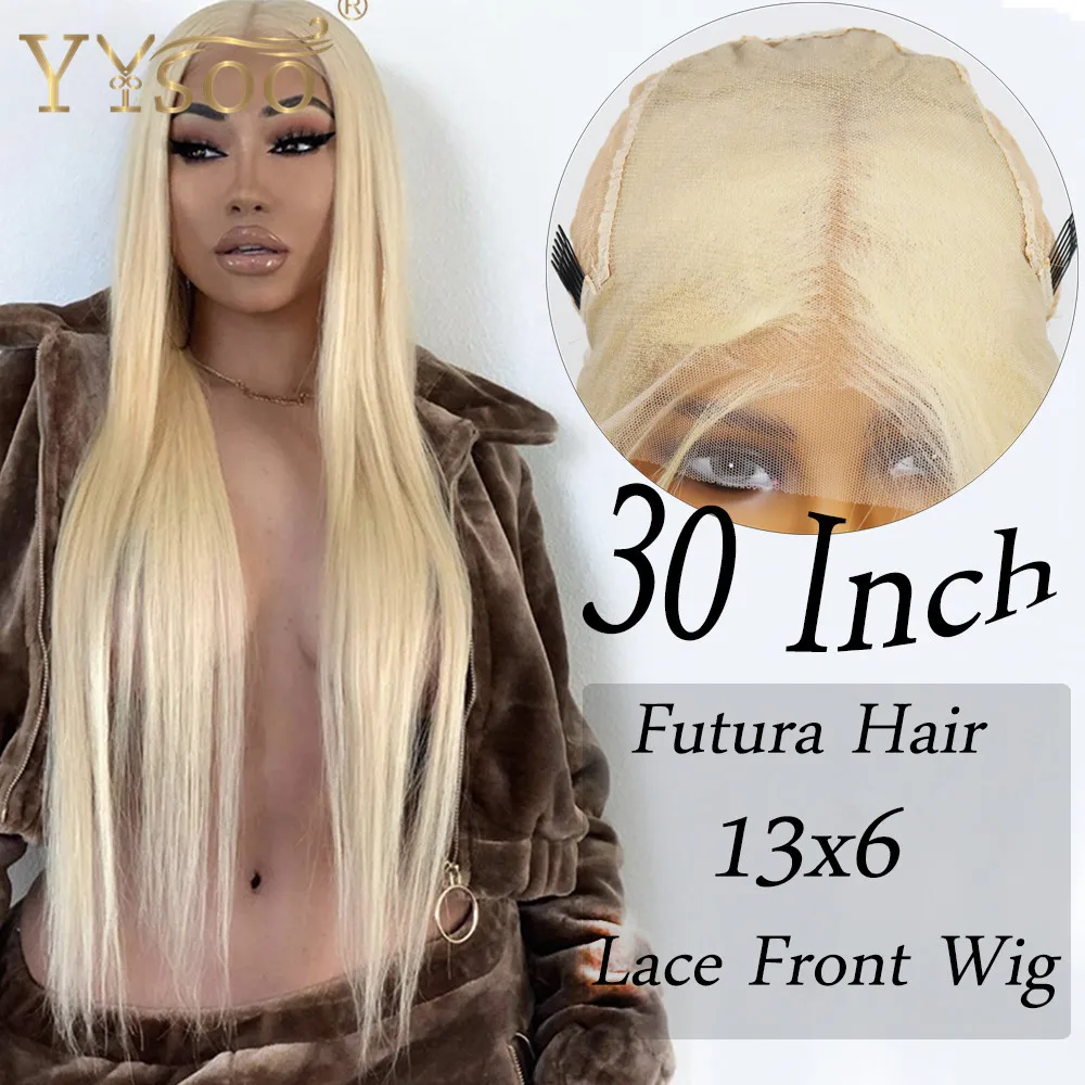 YYsoo 30inch Long 13X 6 syntetyczna koronka przodu peruki dla kobiet 613 kolor japonia Futura Fiber Silky prosto peruki blond z Babyhair