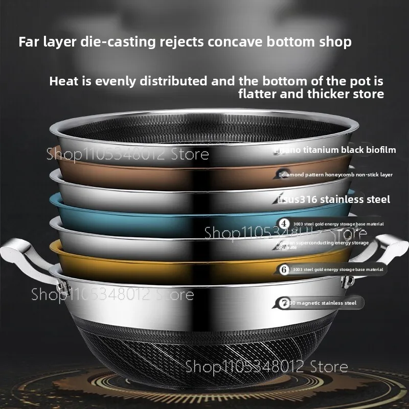 Uncoated titanium stew wok Home deep double ear stew pot 304 Stainless steel large capacity cookware cooking pot non stick