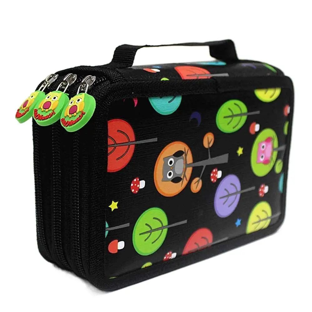 32/52/72 Hole Sketch Pencil Case Large Capacity Zipper Closure Pen Storage Bag Cartoon Multiple Compartments