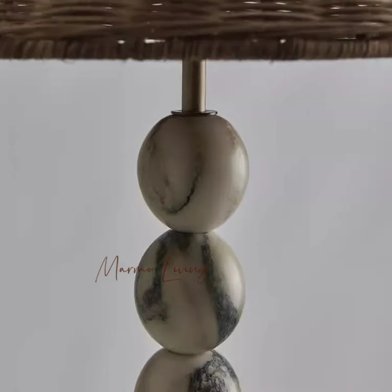 Medieval Awest Wind Natural Marble Table Lamp Designer Model Room Study Bedroom Bedside Woven Grass Rattan Table Lamp