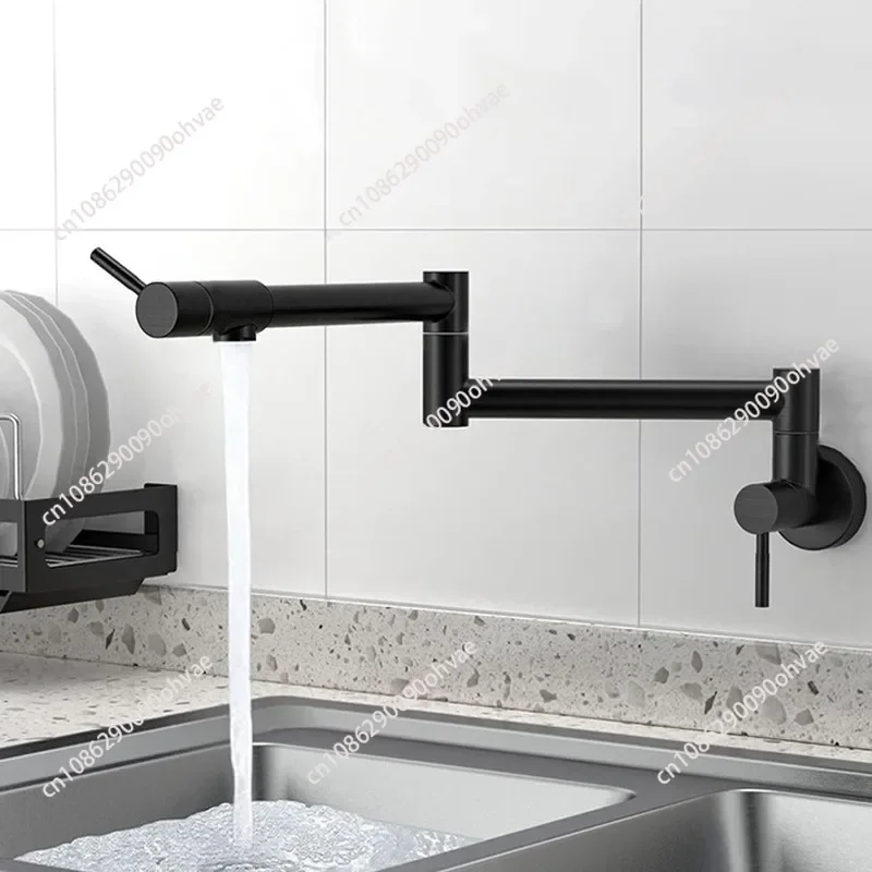 Wall mounted kitchen faucet matte black pot filler kitchen sink taps dual handle folding kitchen sink faucet