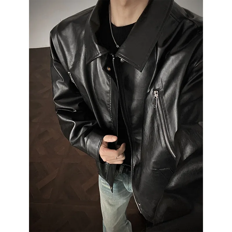 

American Sle Cleanfit Bla Leather Jaet Men's 2025 New Unique Super Good Looking Motorcycle PU Leather Jaet