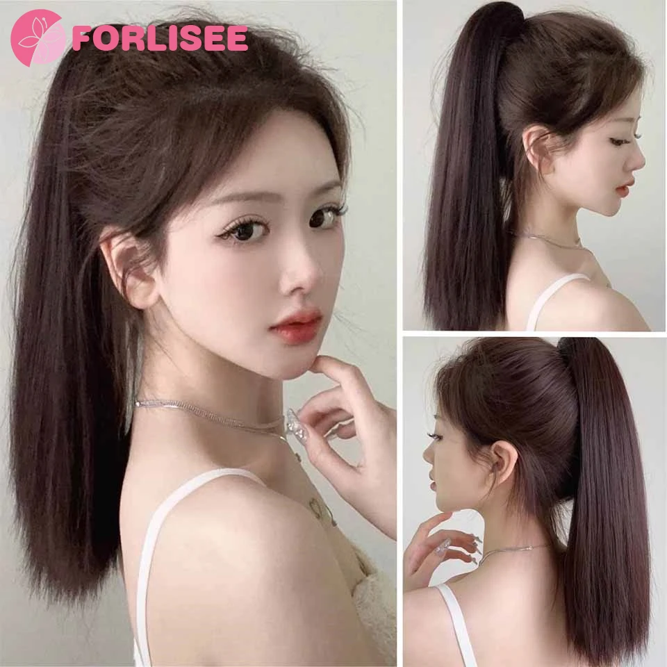 FORLISEE Straight Hair Clip Ponytail Wig Temperament High Ponytail Natural Fluffy Long Straight Hair Ponytail Wig