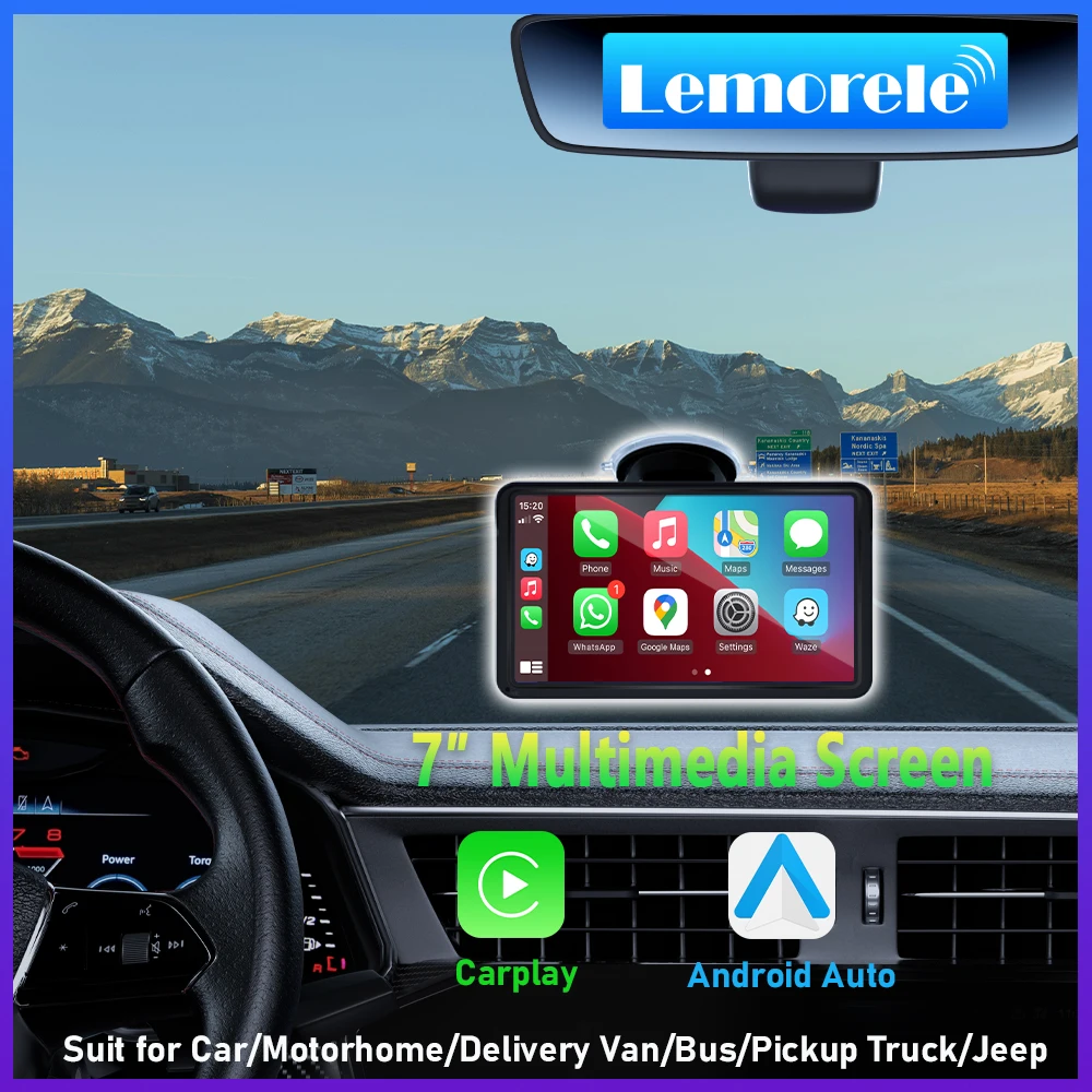 

Lemorele 7" Portable Car Multimedia Touchscreen Display with Wireless CarPlay and Android Auto